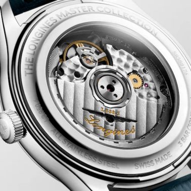 Longines Master Collection automatic watch, silver dial, blue leather strap 41 mm