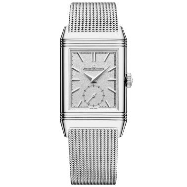 Montre Jaeger-LeCoultre Reverso Tribute Monoface Small Seconds cadran gris argent bracelet maille or blanc 45,6 x 27,4 mm