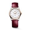 Montre Longines Master Collection automatique cadran nacre blanche bracelet cuir rouge 30 mm