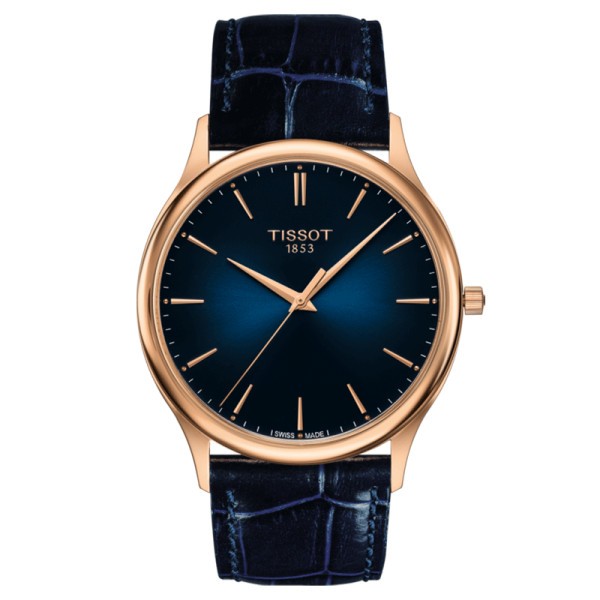 Montre Tissot T-Gold Excellence Gent quartz cadran bleu bracelet cuir bleu 40 mm