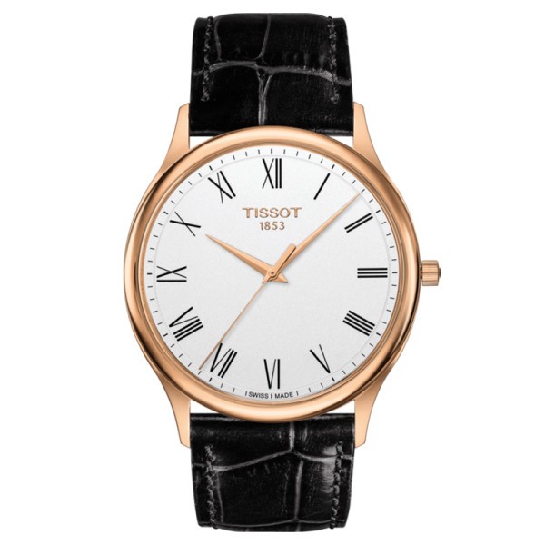 Montre Tissot T-Gold Excellence Gent quartz cadran blanc argenté bracelet cuir noir 40 mm