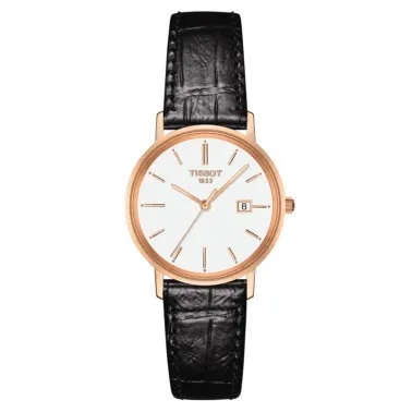 Montre Tissot T-Gold Goldrun Lady quartz cadran blanc bracelet cuir noir 29 mm