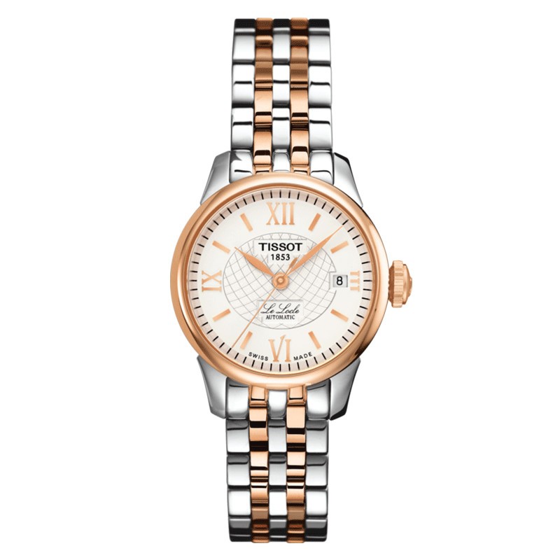 Montre Tissot T-Classic Le Locle Automatic Lady cadran argent bracelet acier bicolore 25,3 mm