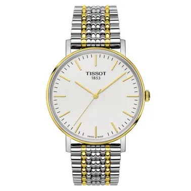 Montre Tissot T-Classic Everytime Gent quartz cadran argent bracelet acier bicolore 38 mm