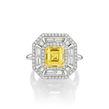 Bague Zénith en or blanc, diamant jaune et diamants blancs