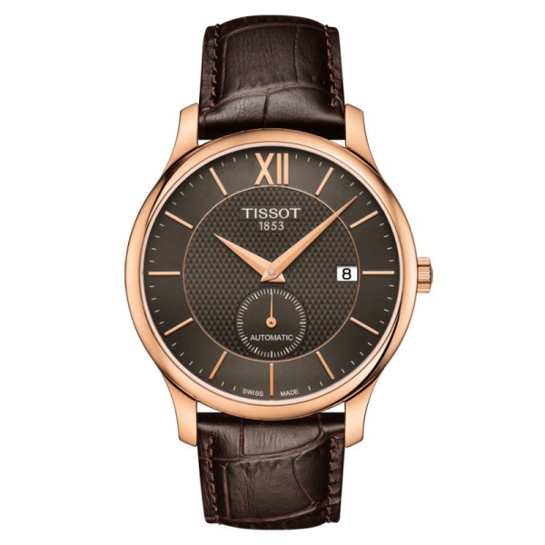 Montre T-Classic Tradition Automatic Small Second cadran anthracite bracelet cuir brun 40 mm