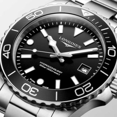Longines HydroConquest quartz black dial steel bracelet 42 mm