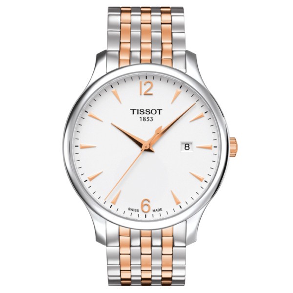 Montre Tissot T-Classic Tradition Gent quartz cadran argent bracelet acier bicolore 42 mm