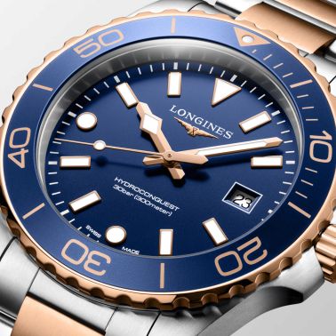 Montre Longines HydroConquest quartz cadran bleu bracelet acier PVD rouge 5N 42 mm