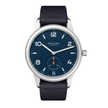 NOMOS Club Automatic Date Atlantik Watch with Blue Dial, Blue Textile Strap and 41.5 mm Case.
