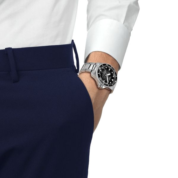Tissot Seastar 2000 Powermatic 80 Watch with Black Dial and Stainless Steel Bracelet – 44 mm