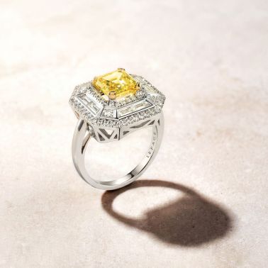 Lepage Zénith ring in white gold, yellow diamond and white diamonds