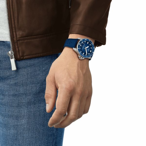 Tissot Seastar 2000 Powermatic 80 Watch with Blue Dial and Rubber Strap – 44 mm