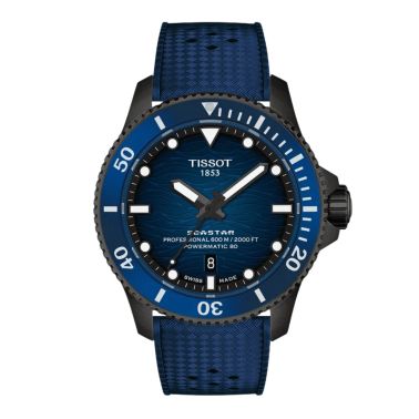 Tissot Seastar 2000 Powermatic 80 Watch with Blue Dial and Rubber Strap – 44 mm