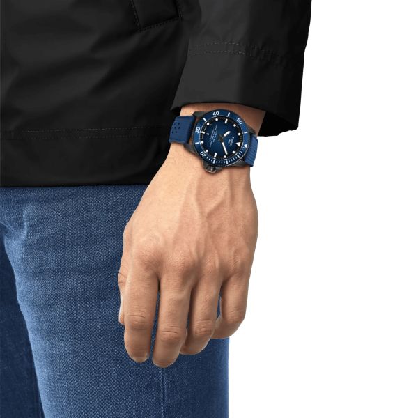 Tissot Seastar 2000 Powermatic 80 Watch with Blue Dial and Rubber Strap – 44 mm