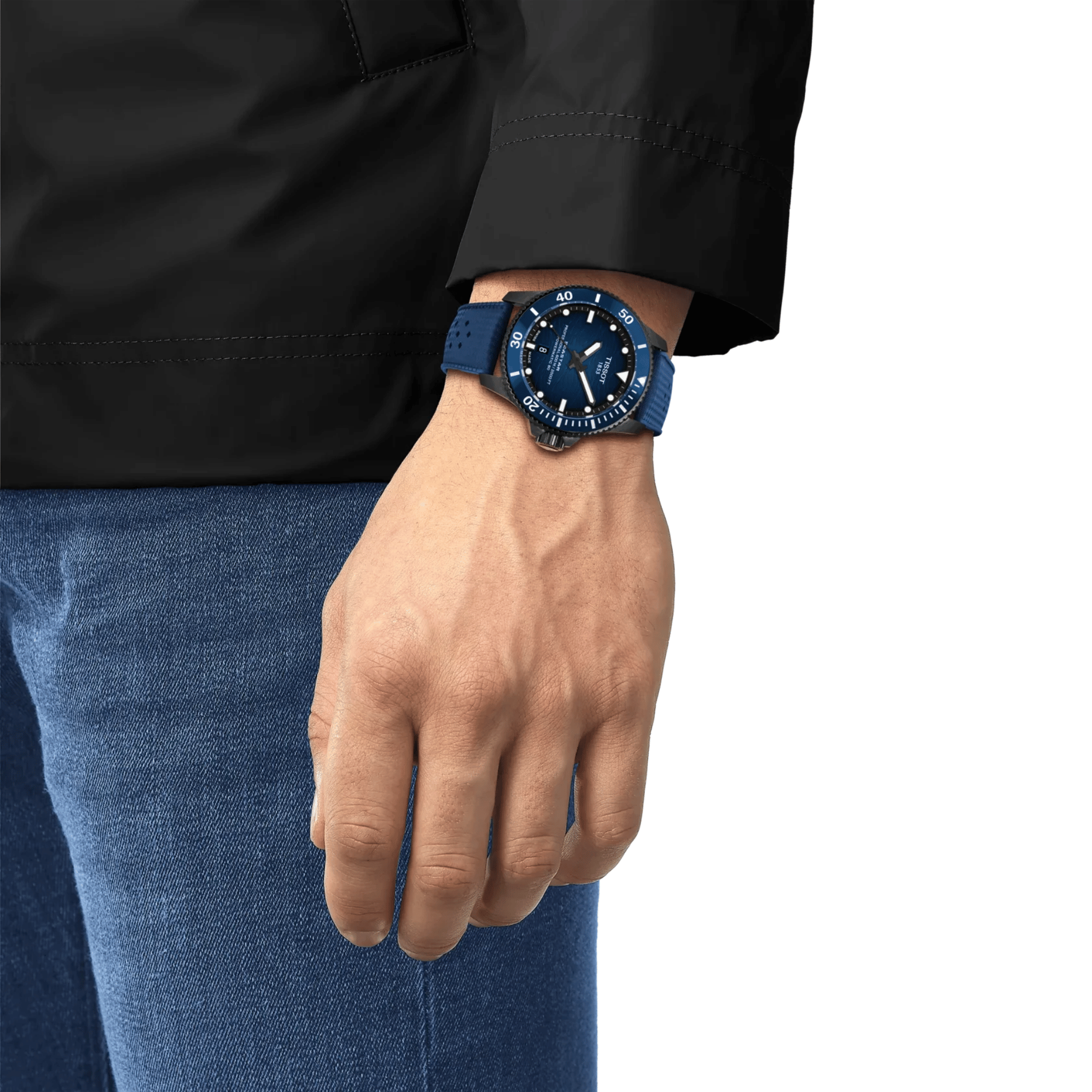 Tissot Seastar 2000 Powermatic 80 Watch with Blue Dial and Rubber Strap – 44 mm