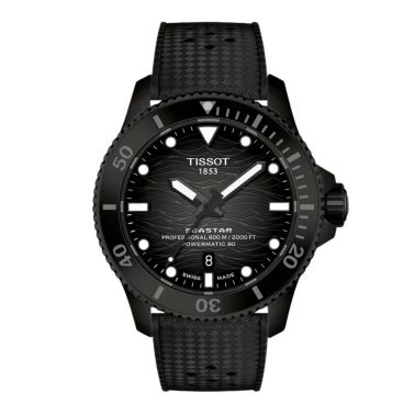 Tissot Seastar 2000 Powermatic 80 Watch with Black Dial and Rubber Strap – 44 mm