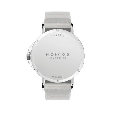 Nomos Ahoi Neomatik Sable automatic watch steel back sand dial grey fabric strap 36 mm