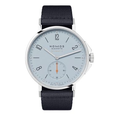 Nomos Ahoi Neomatik Sky Automatic Watch with Steel Caseback, Sky Blue Dial and Navy Textile Strap – 36 mm