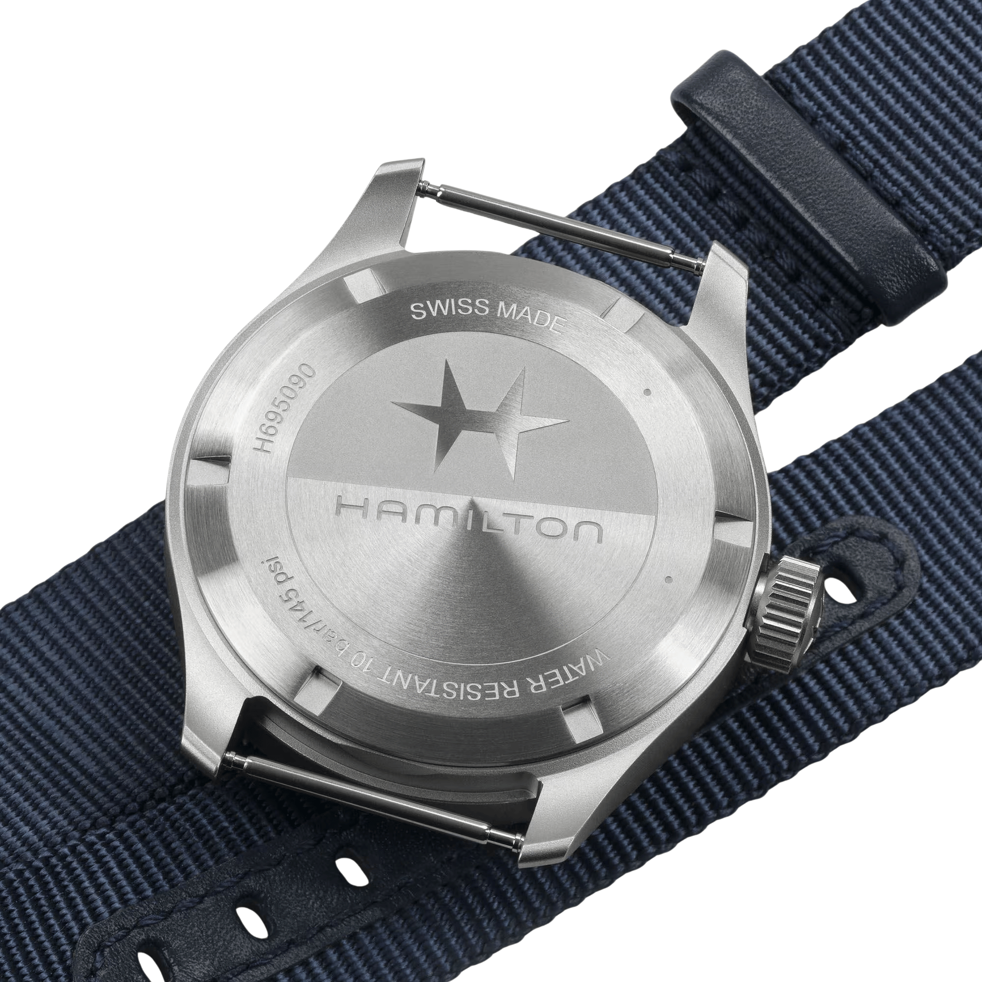 Montre Hamilton Khaki Field Power Reserve cadran bleu bracelet tissu bleu 40 mm