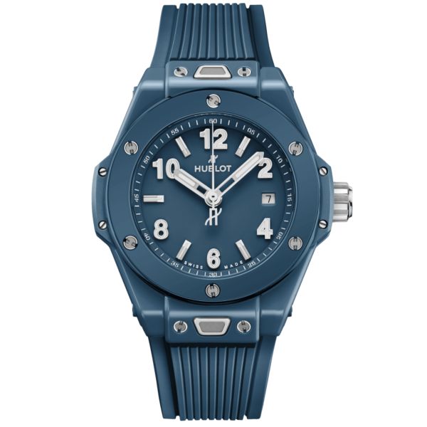 Hublot Big Bang Petrol Blue Ceramic Automatic Watch Blue Dial Blue Rubber Strap 33 mm
