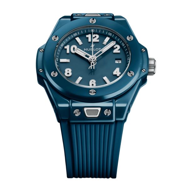 Hublot Big Bang Petrol Blue Ceramic Automatic Watch Blue Dial Blue Rubber Strap 33 mm