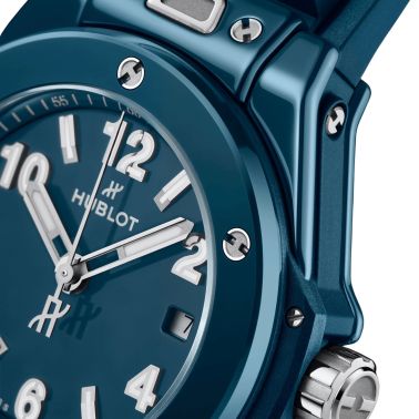 Hublot Big Bang Petrol Blue Ceramic Automatic Watch Blue Dial Blue Rubber Strap 33 mm