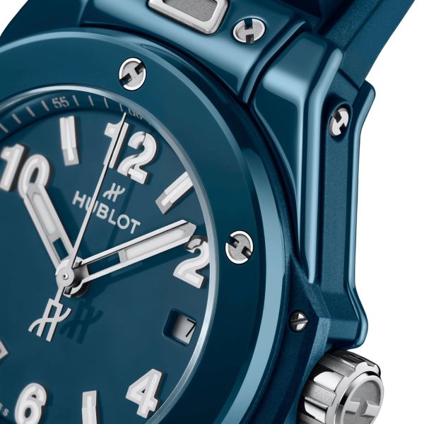 Hublot Big Bang Petrol Blue Ceramic Automatic Watch Blue Dial Blue Rubber Strap 33 mm