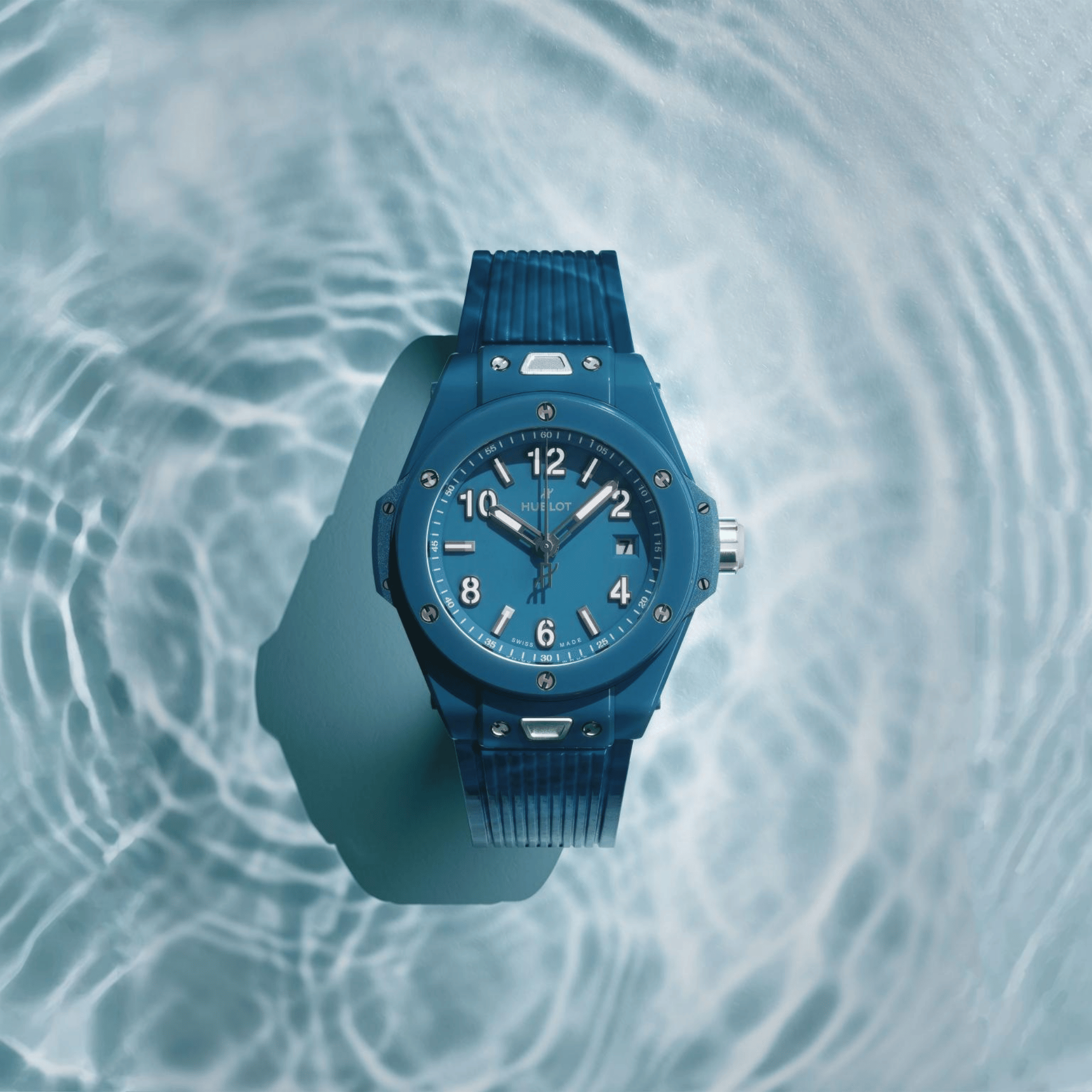 Hublot Big Bang Petrol Blue Ceramic Automatic Watch Blue Dial Blue Rubber Strap 33 mm