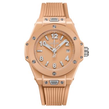 Hublot Big Bang Peach Ceramic Automatic Watch Pink Dial Blue Rubber Strap 33 mm