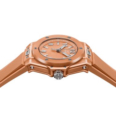 Montre Hublot Big Bang Peach Ceramic automatique cadran rose bracelet caoutchouc 33 mm