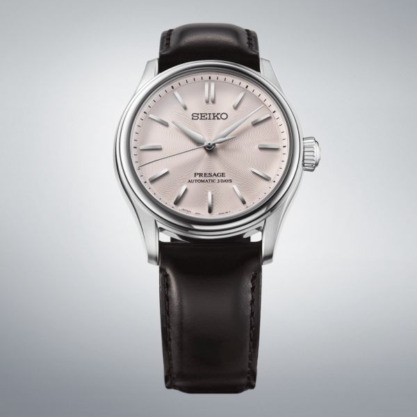 Montre Seiko Presage Classic Series automatique cadran rose bracelet cuir 38 mm