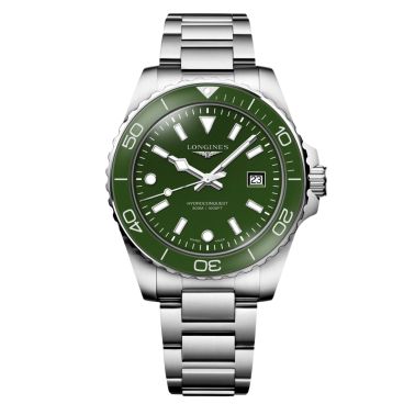 Longines HydroConquest quartz green dial steel bracelet 42 mm