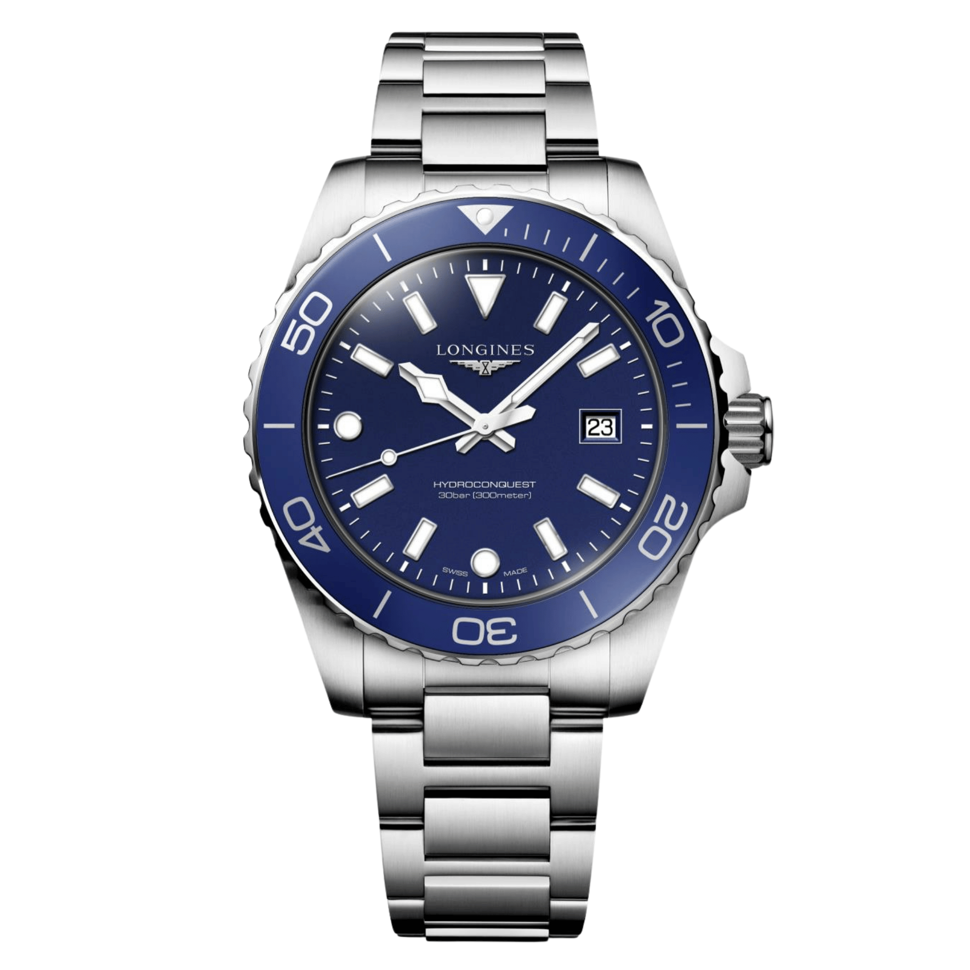 Longines HydroConquest quartz blue dial steel bracelet 42 mm