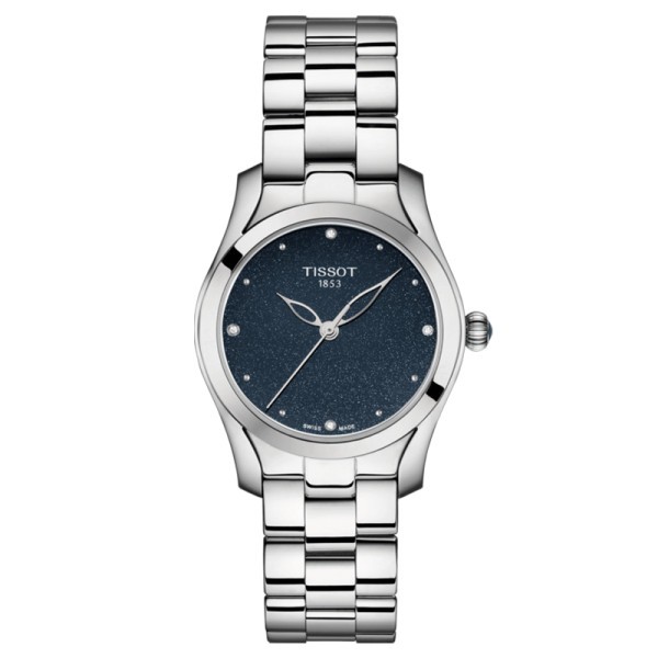 Montre Tissot T-Lady T-Wave quartz cadran bleu et diamants bracelet acier 30 mm