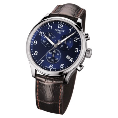 Montre Tissot T-Sport Chrono XL Classic quartz cadran bleu bracelet cuir brun 45 mm T116.617.16.047.00