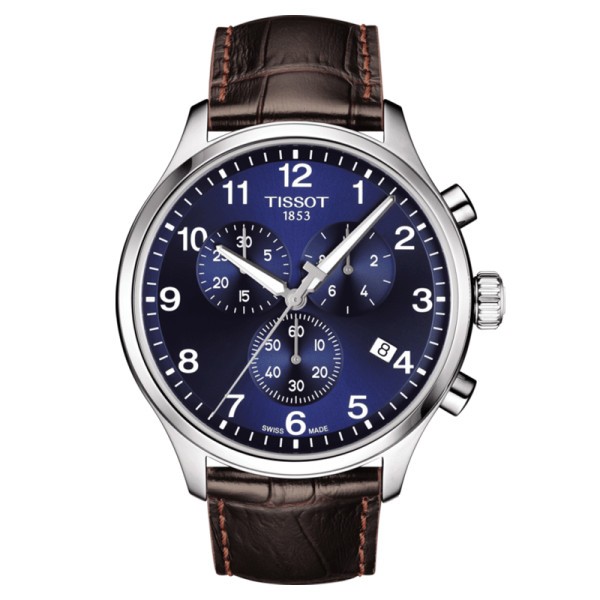 Montre Tissot T-Sport Chrono XL Classic quartz cadran bleu bracelet cuir brun 45 mm T116.617.16.047.00