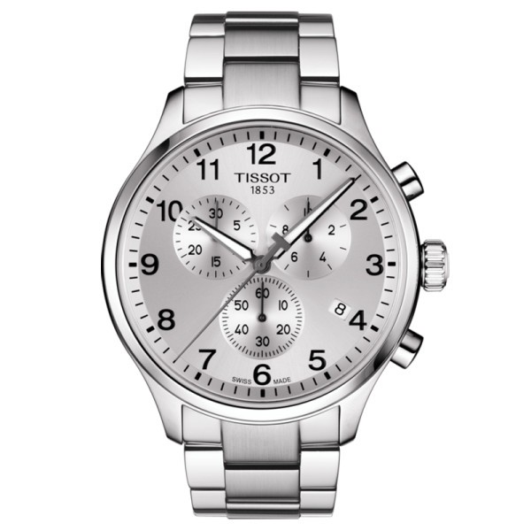 Montre Tissot T-Sport Chrono XL Classic quartz cadran argent bracelet acier 45 mm
