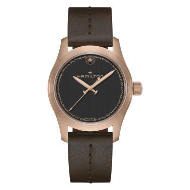 Montre Hamilton Khaki Field Auto The Odyssey automatique cadran noir bracelet cuir brun boîtier bronze 42 mm