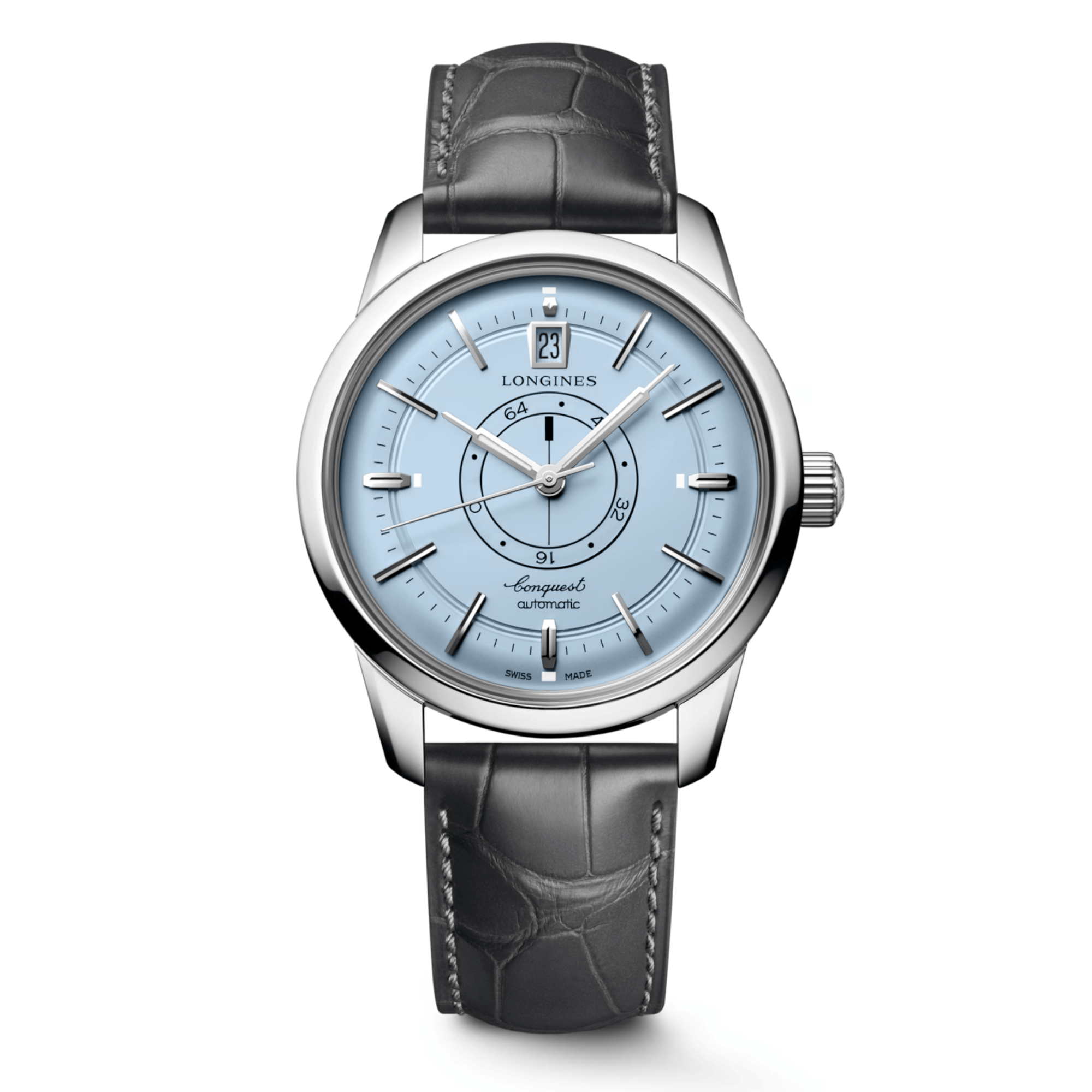 Longines Conquest Central Power Reserve Automatic blue dial blue leather strap 38 mm