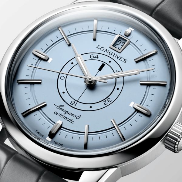 Longines Conquest Central Power Reserve Automatic blue dial blue leather strap 38 mm