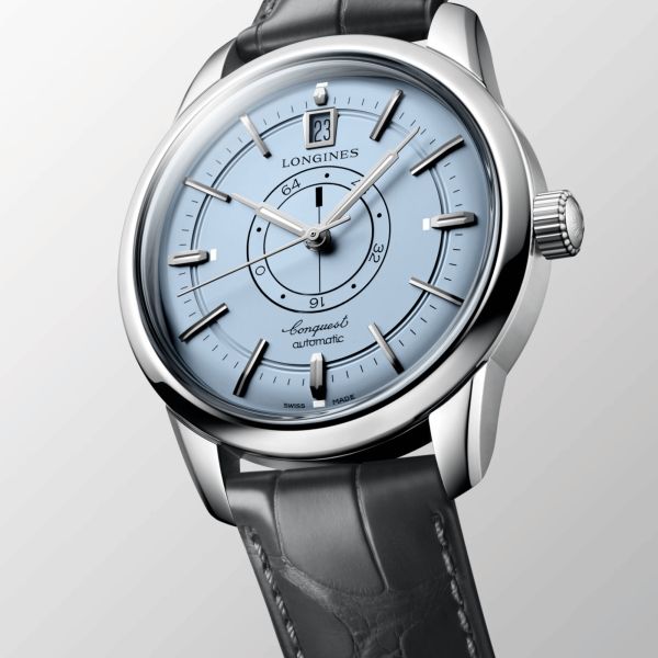 Longines Conquest Central Power Reserve Automatic blue dial blue leather strap 38 mm