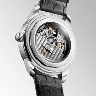 Montre Longines Conquet Heritage central power reserve automatique cadran bleu bracelet cuir bleu 38 mm