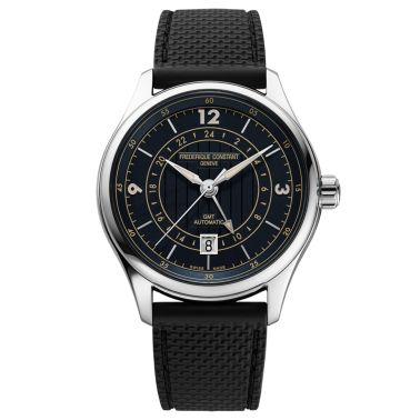 Frederique Constant Classics Runabout automatic GMT blue dial caoutchouc bracelet 42 mm