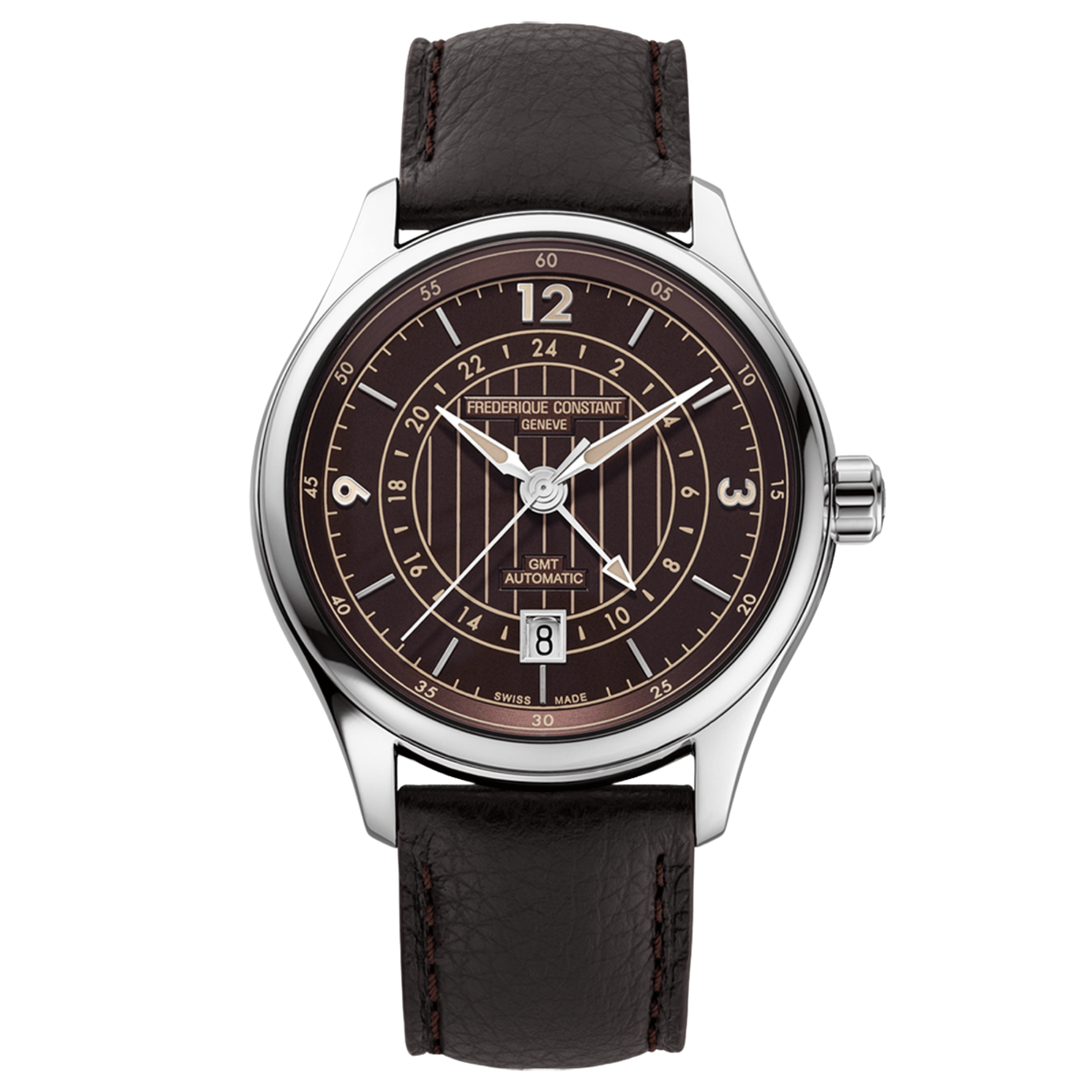 Frederique Constant Classics Runabout automatic GMT brown dial genuine leather strap 42 mm