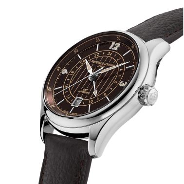 Frederique Constant Classics Runabout automatic GMT brown dial genuine leather strap 42 mm