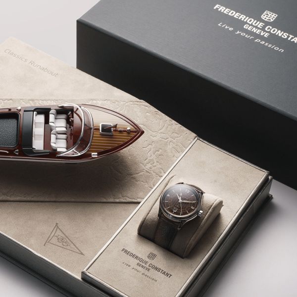 Frederique Constant Classics Runabout automatic GMT brown dial genuine leather strap 42 mm