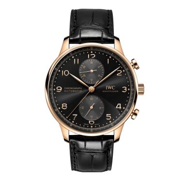 IWC Portugieser Chronograph automatic red gold and black dial leather strap 41 mm