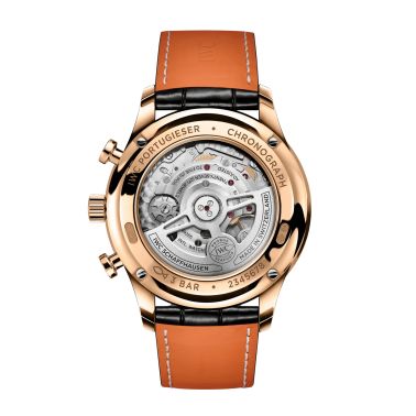 Montre IWC Portugieser Chronographe automatique cadran noir et or rouge bracelet cuir 41 mm