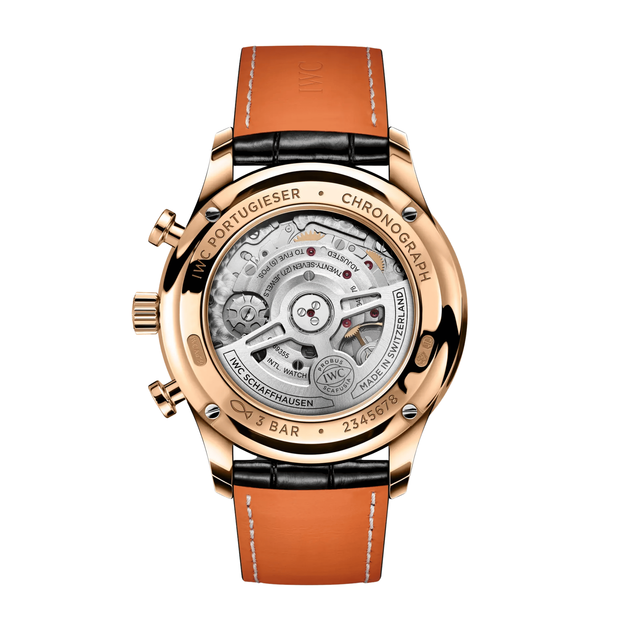 Montre IWC Portugieser Chronographe automatique cadran noir et or rouge bracelet cuir 41 mm